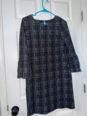 Banana Republic Black & White Plaid Long Sleeve Dress